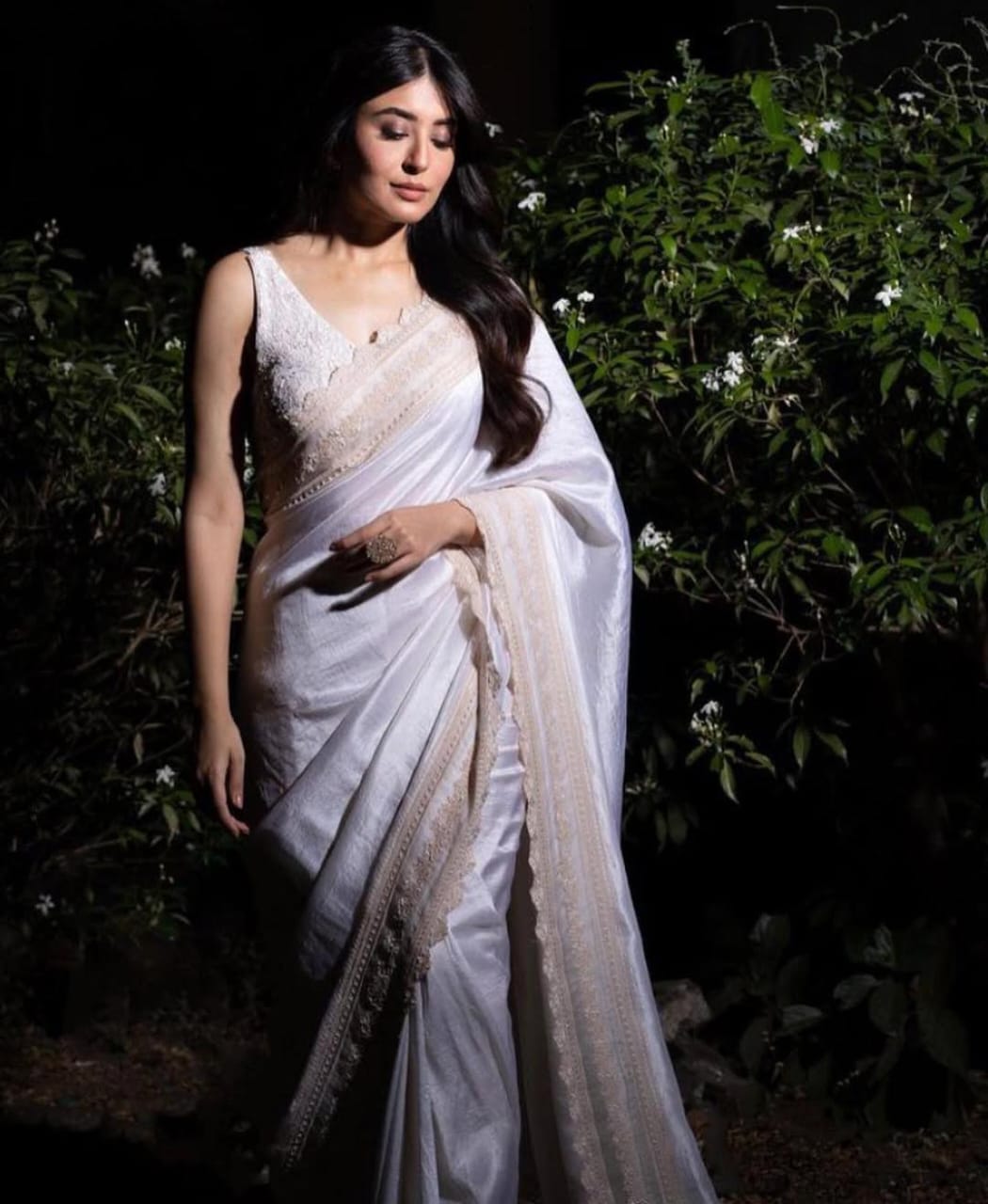 Elegant Cream Saree - Pure Silk and Pure Organza