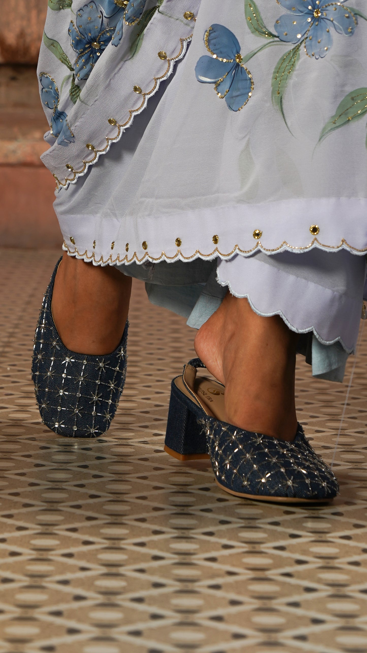 Embo Denim – Silver Embellished Mules