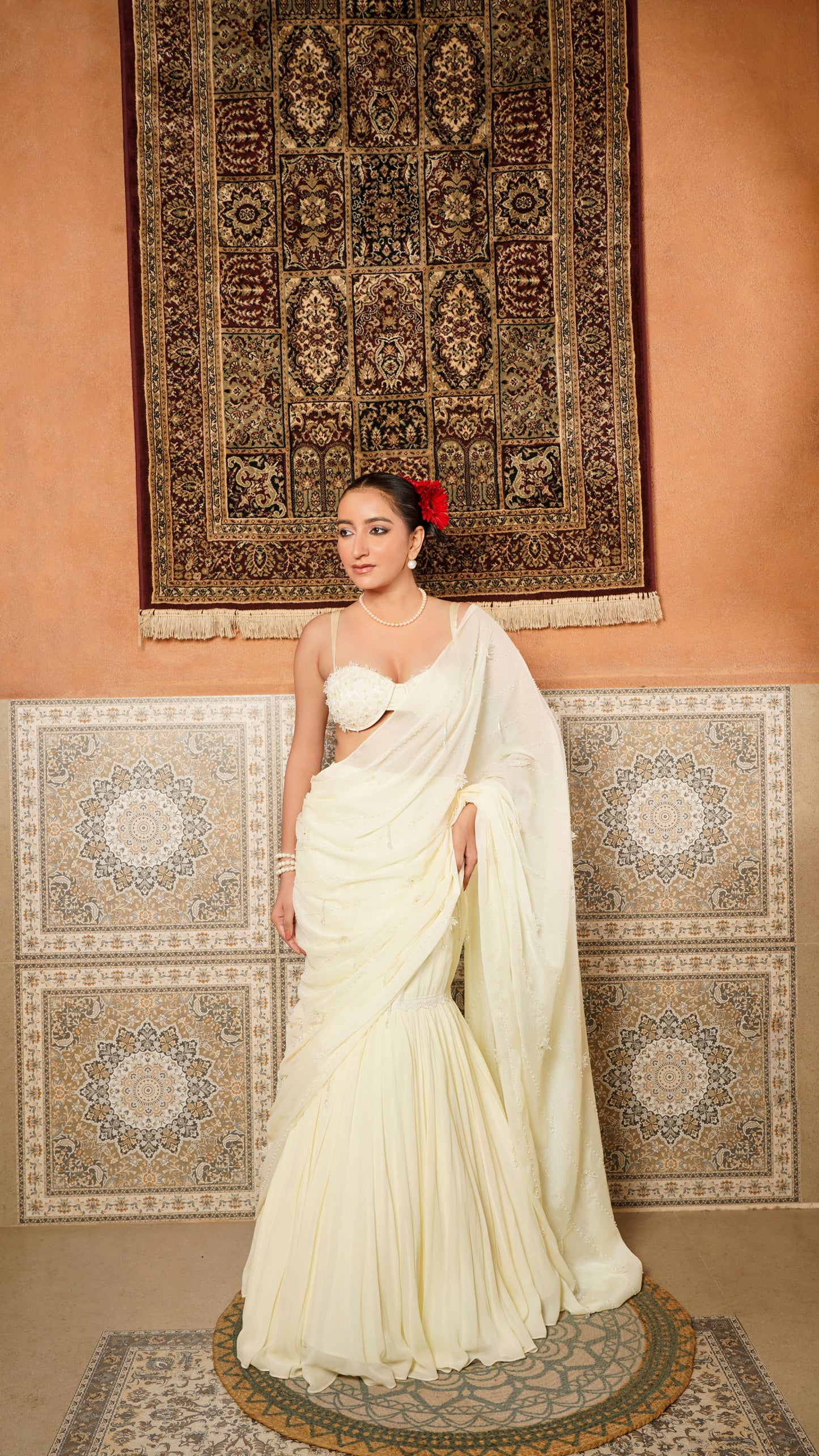 Lemon Icing drape Saree