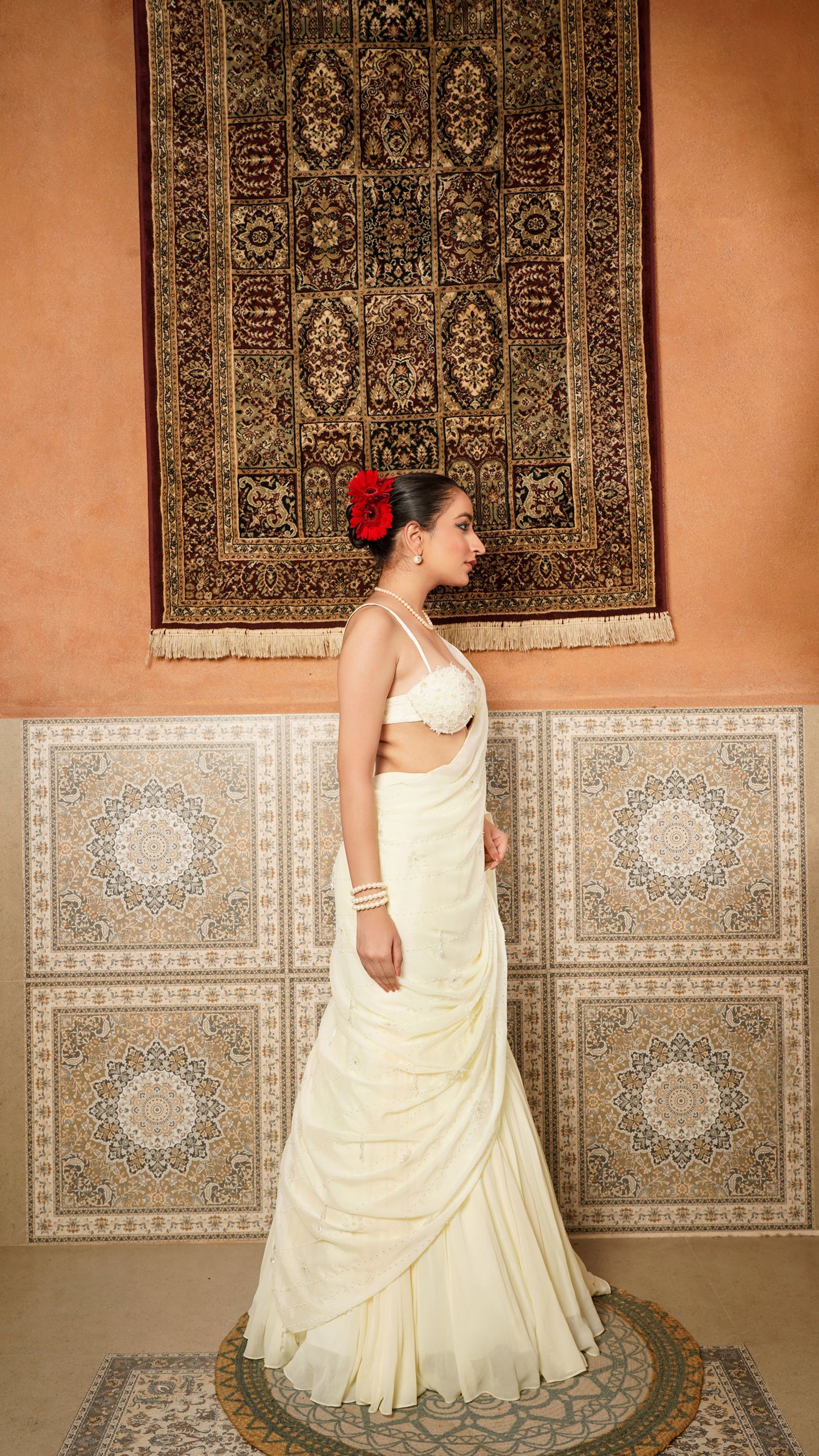 Lemon Icing drape Saree