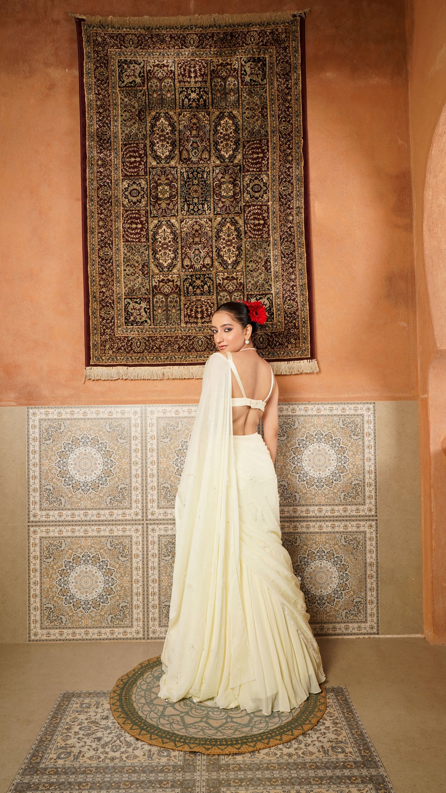 Lemon Icing drape Saree