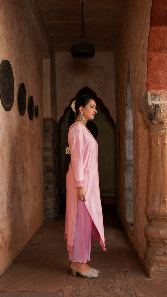 Mesh Pink Kurta Set