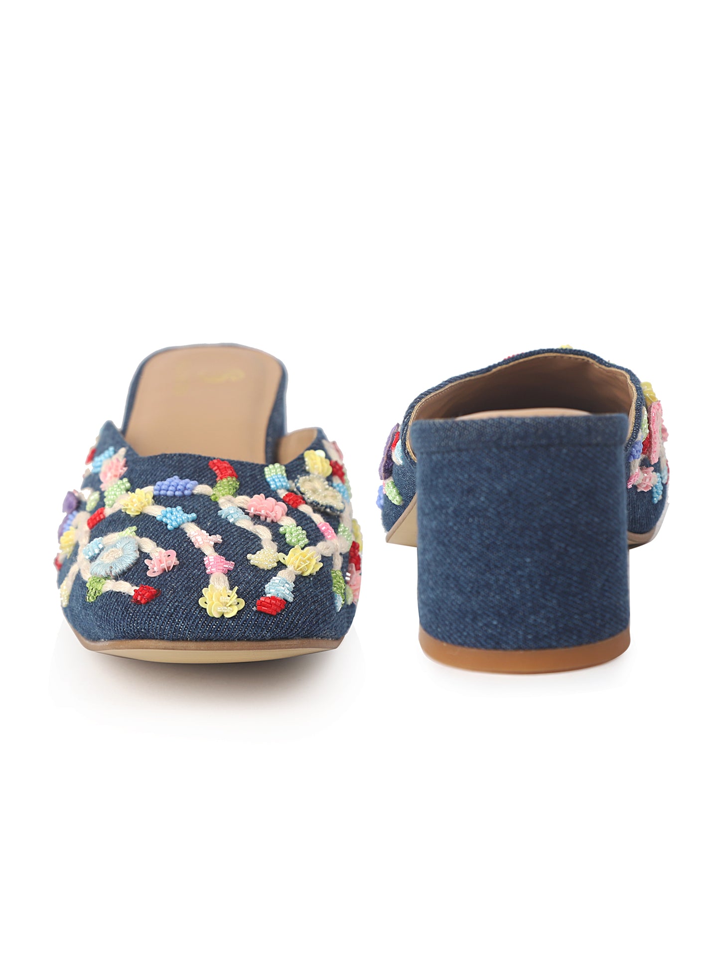 Stitch Walk – Denim Multicolor Mules