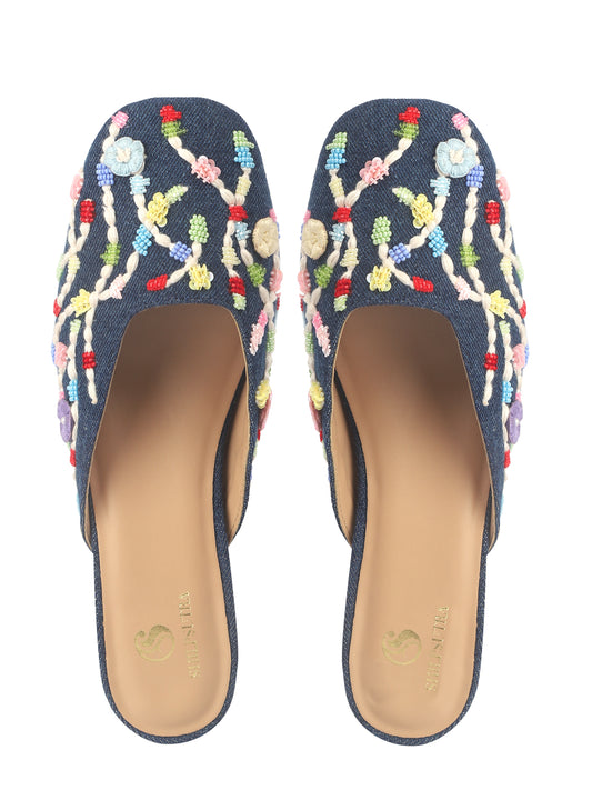 Stitch Walk – Denim Multicolor Mules