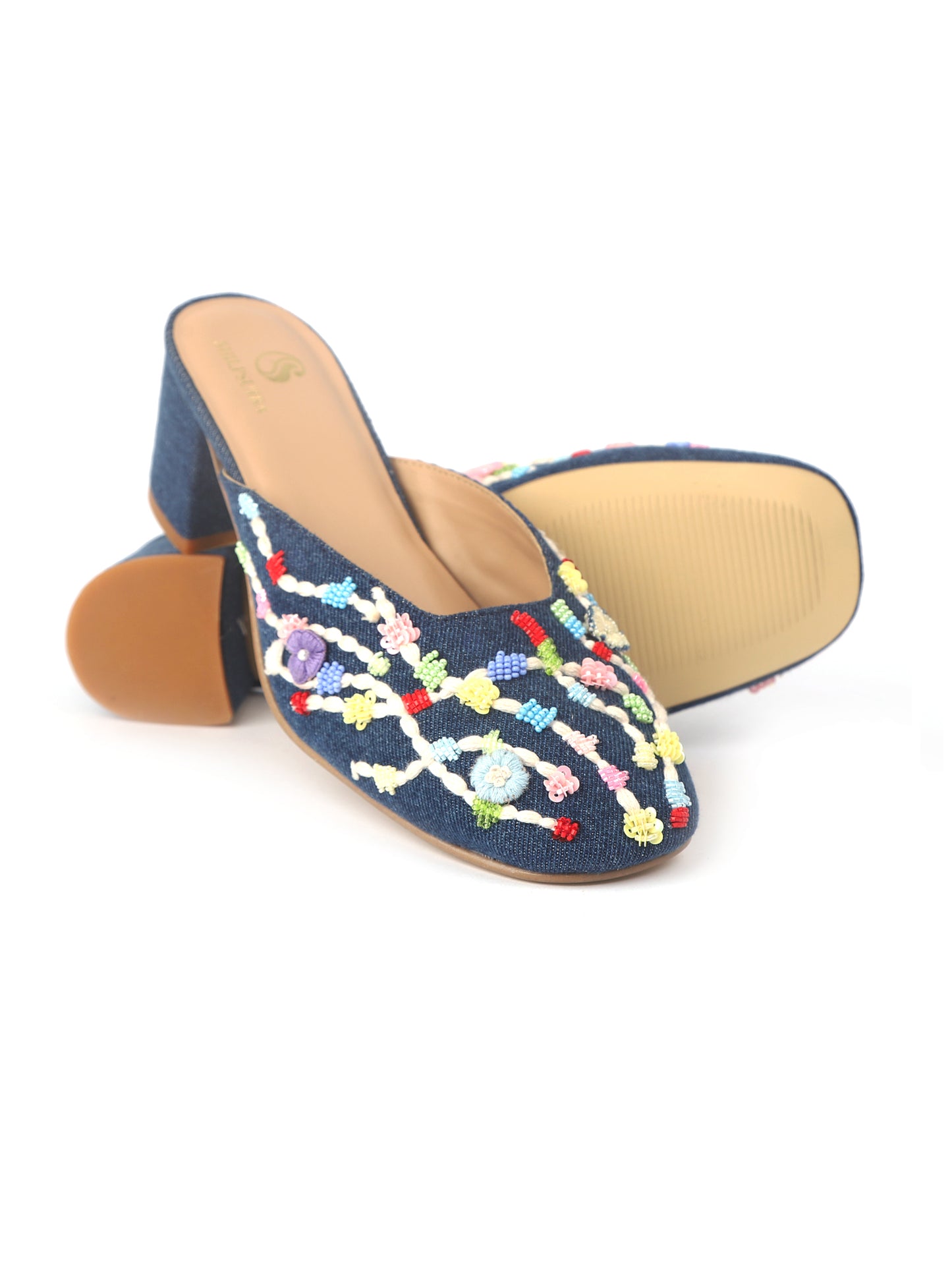 Stitch Walk – Denim Multicolor Mules