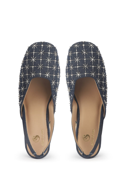 Embo Denim – Silver Embellished Mules