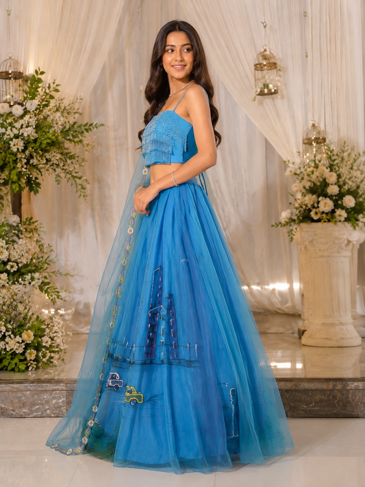 City Life Hand Painted Lehenga