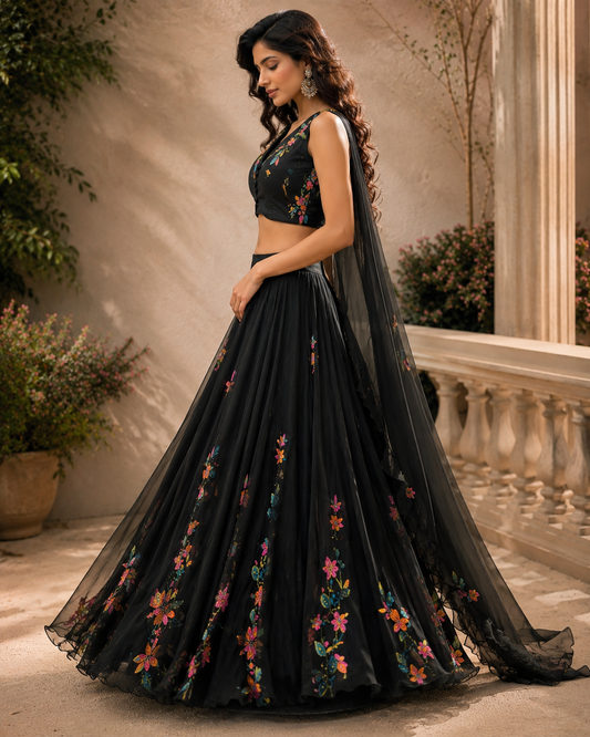Hand Painted Floral Lehenga