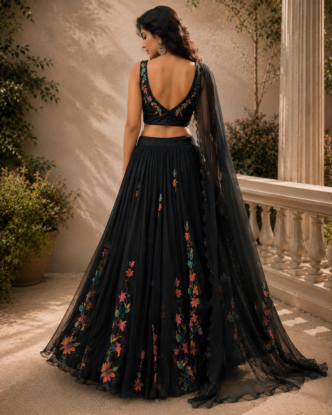 Hand Painted Floral Lehenga