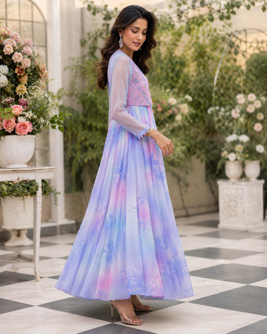 Hand painted Anarkali with jacket