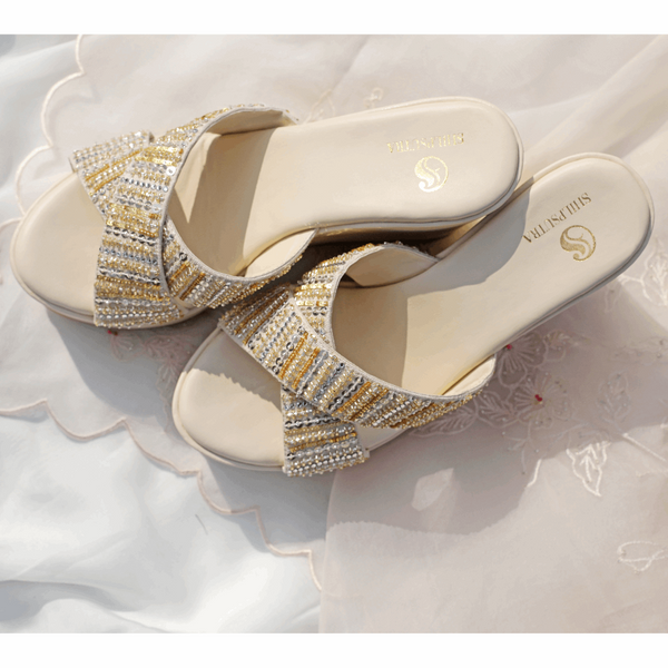 Cinderella Height Booster Wedges - Golden Swarovski Elegance