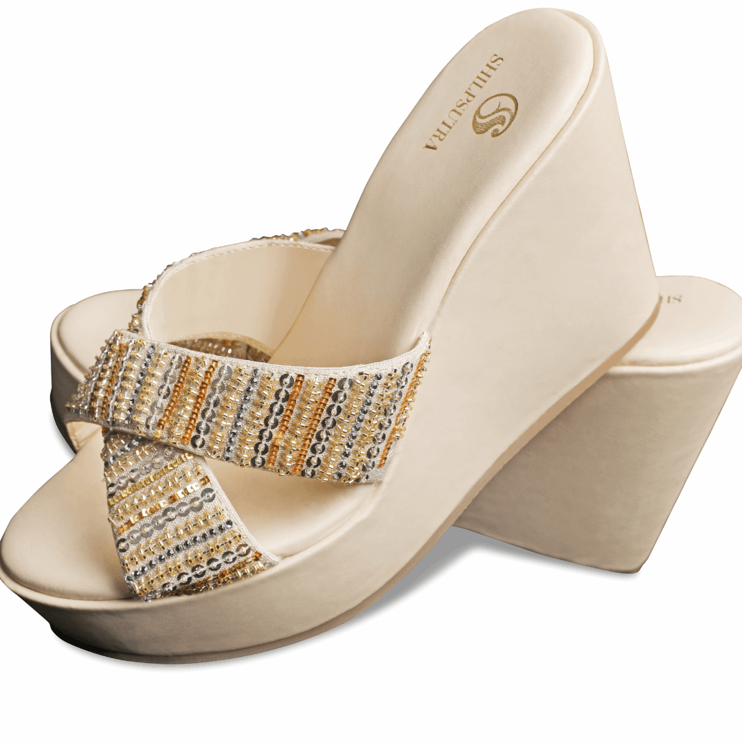 Cinderella Height Booster Wedges - Golden Swarovski Elegance