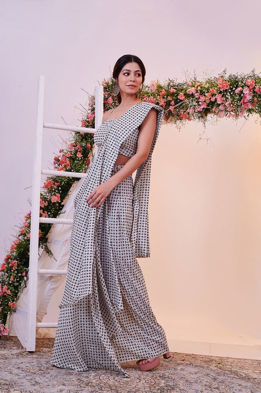 Black and White Geometrical Saree