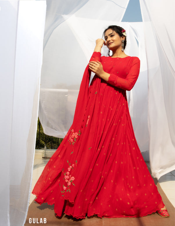 Gulab Anarkali in Red Georgette