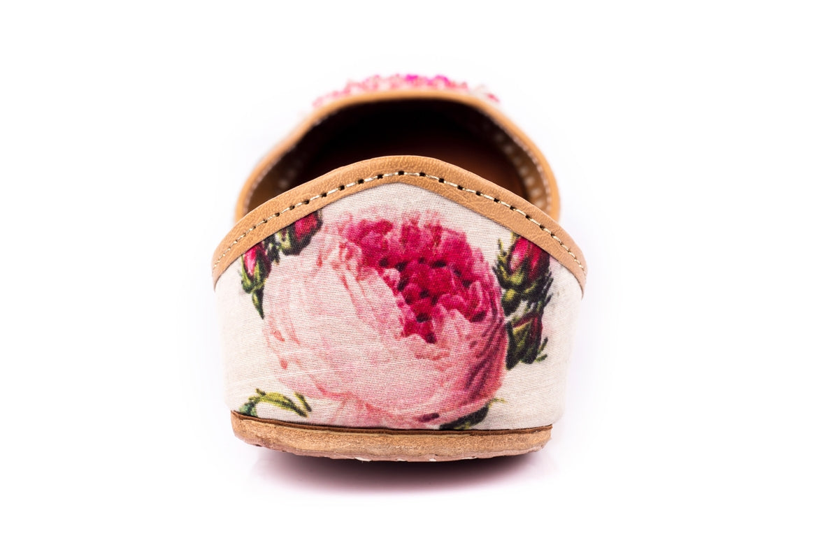 Bloom Digital Print Pearl and Gemstone-Adorned Jutti