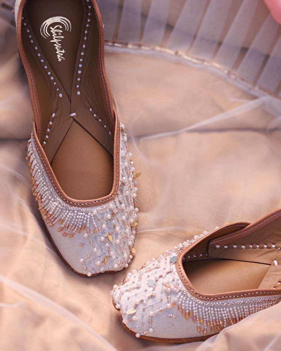 Shilpsutra's Mukta Jutti White Pearl Embroidered Designer Ladies