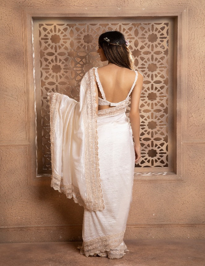 Elegant Cream Saree - Pure Silk and Pure Organza