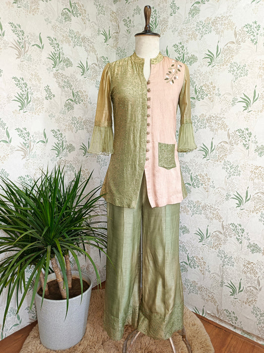 Ensemble with beige and green Co-ord set