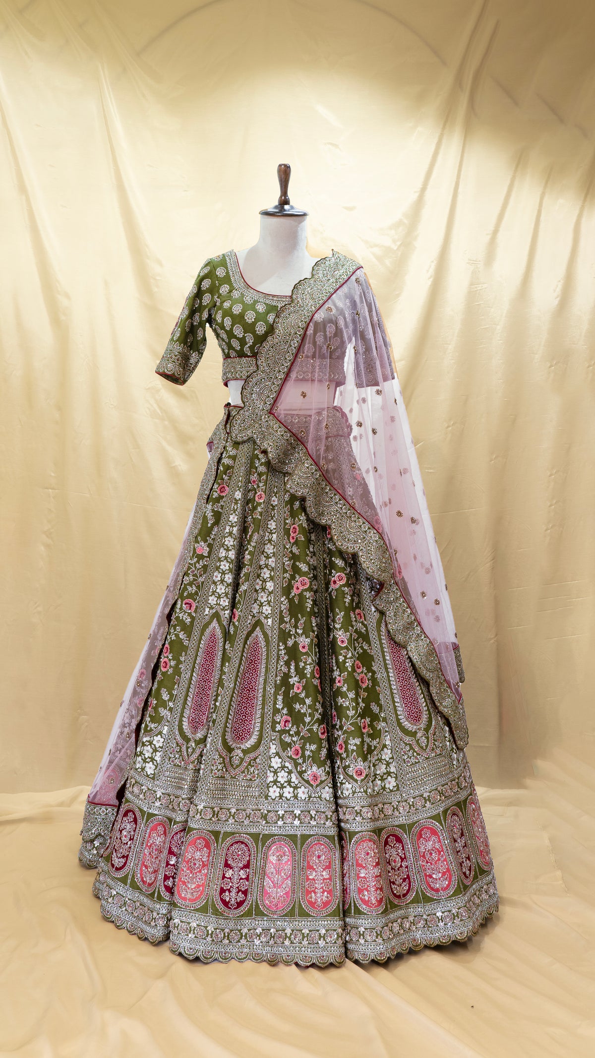 Dark Olive Green Lehenga