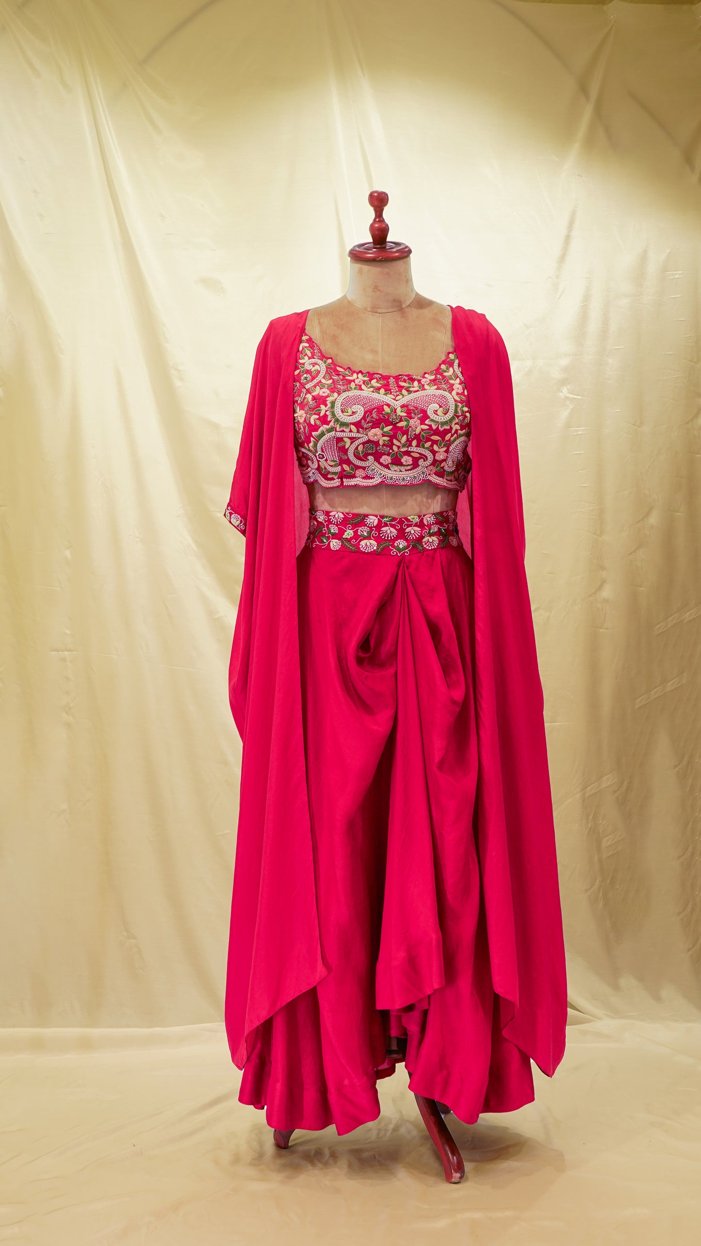 Lust red drape dhoti with cape