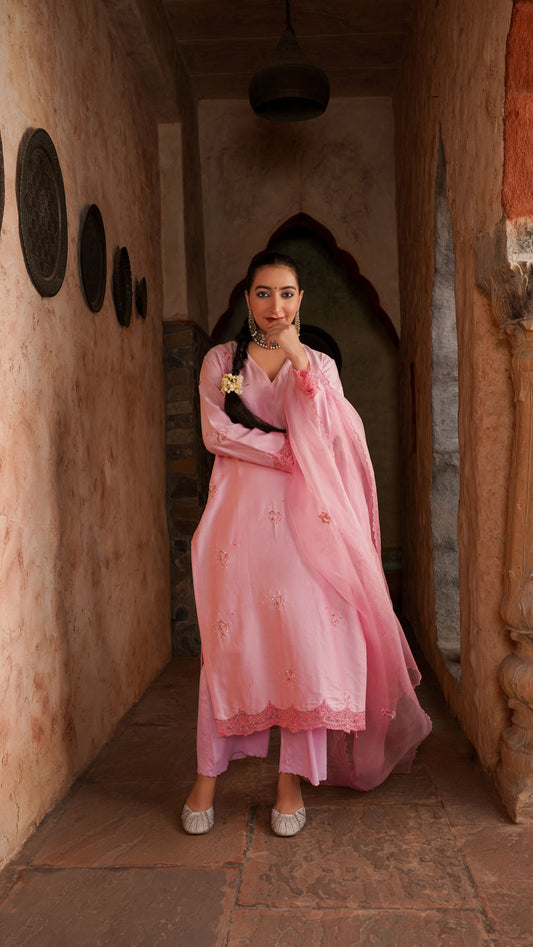 Mesh Pink Kurta Set