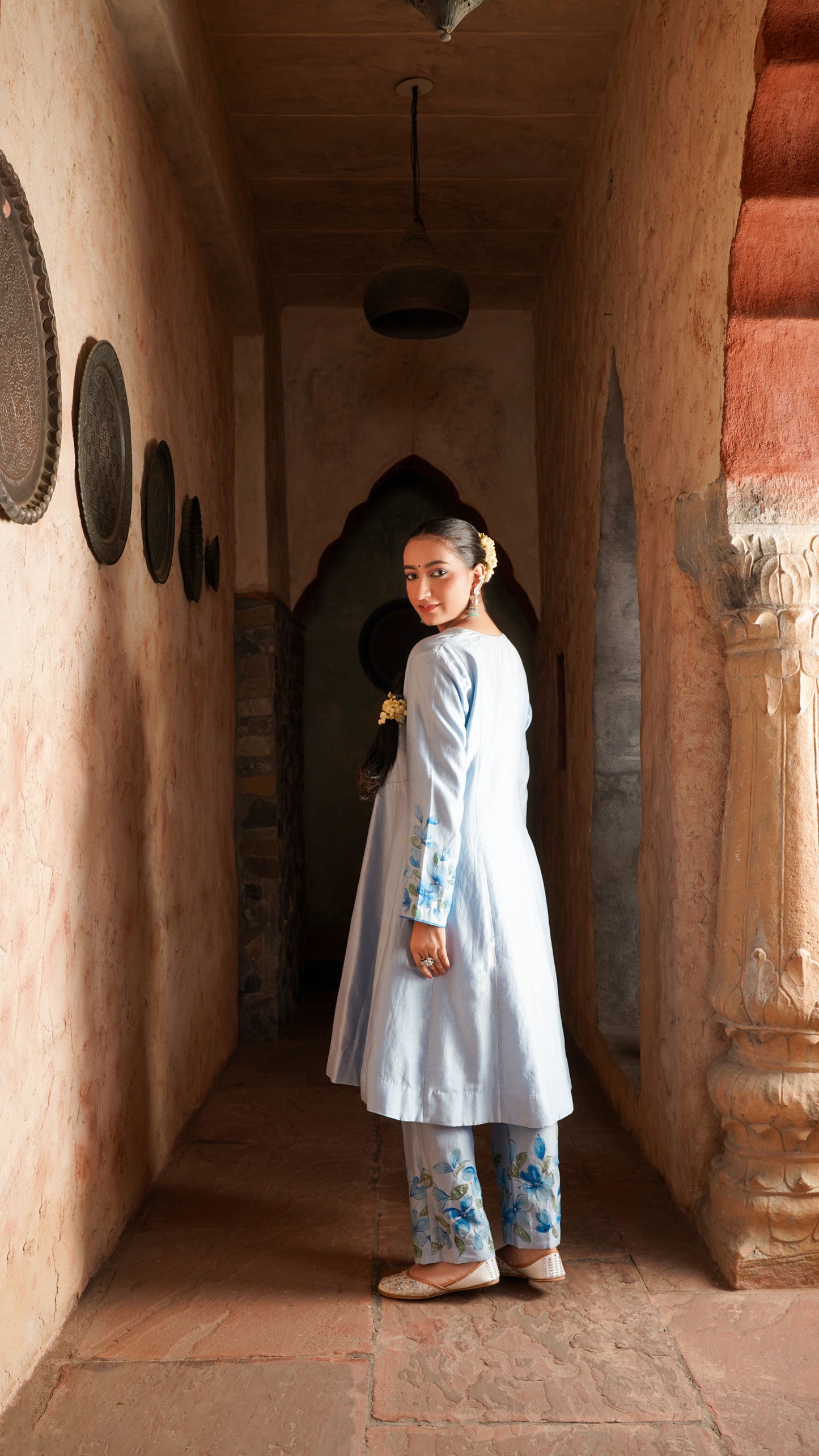 Powder Blue Painted Kurta Set