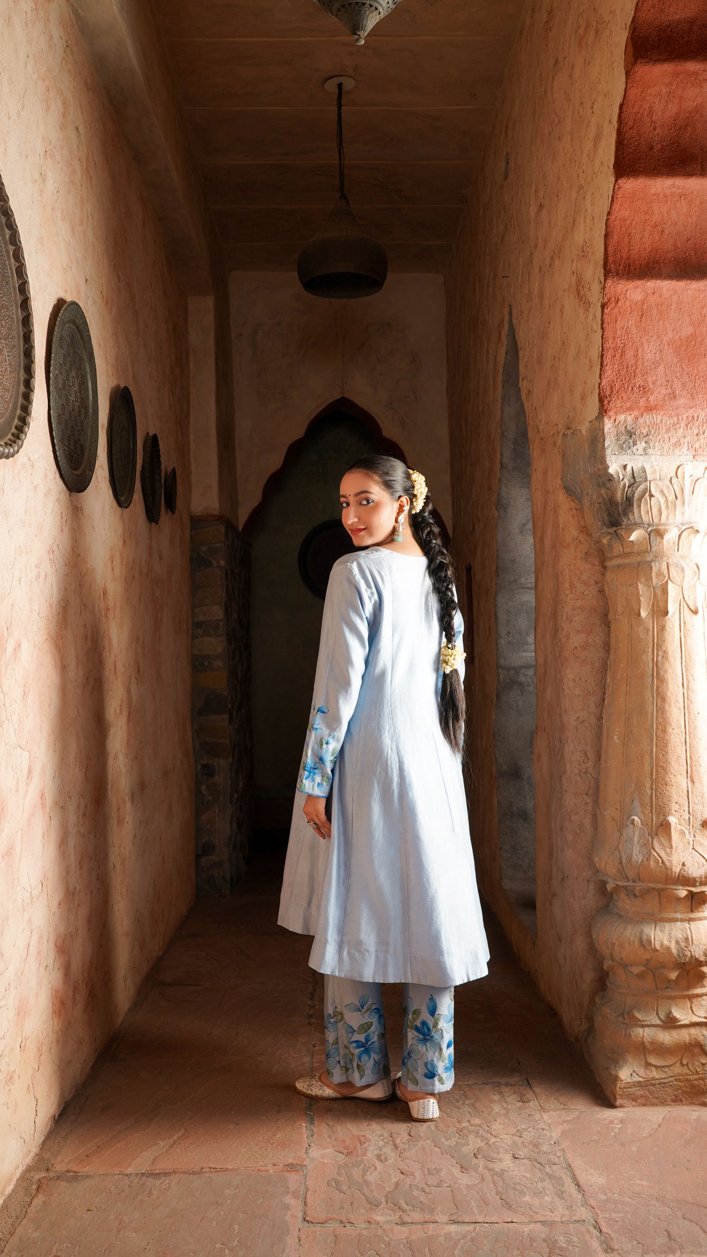 Powder Blue Painted Kurta Set