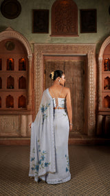 Abrasine powder blue hand painted sareee