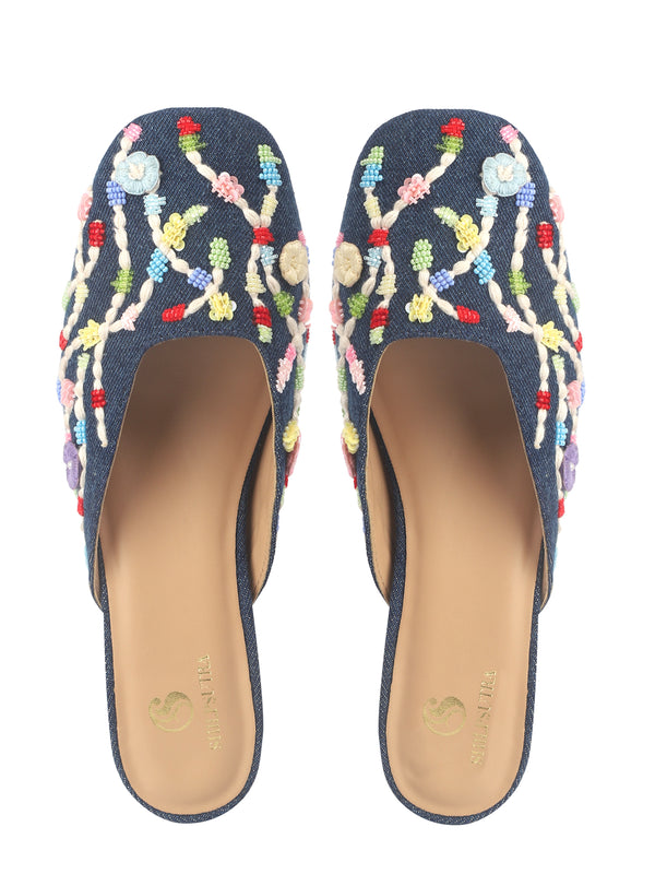 Stitch Walk – Denim Multicolor Mules