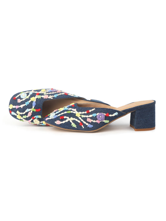 Stitch Walk – Denim Multicolor Mules