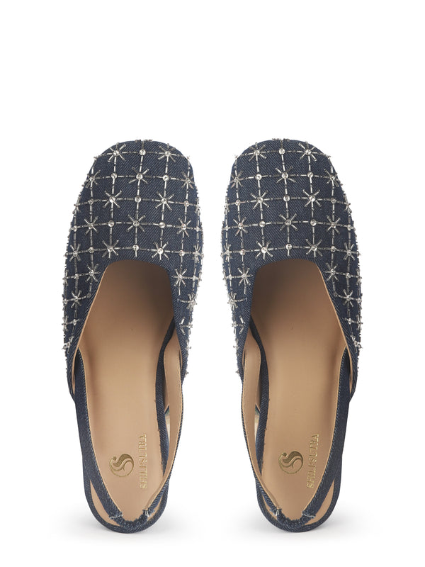 Embo Denim – Silver Embellished Mules