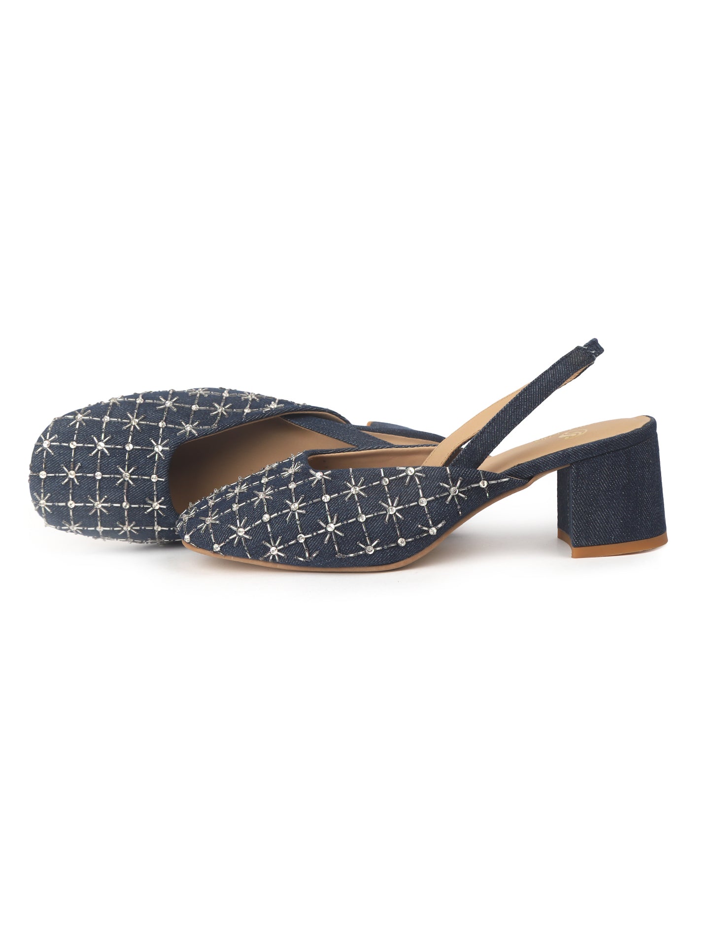 Embo Denim – Silver Embellished Mules