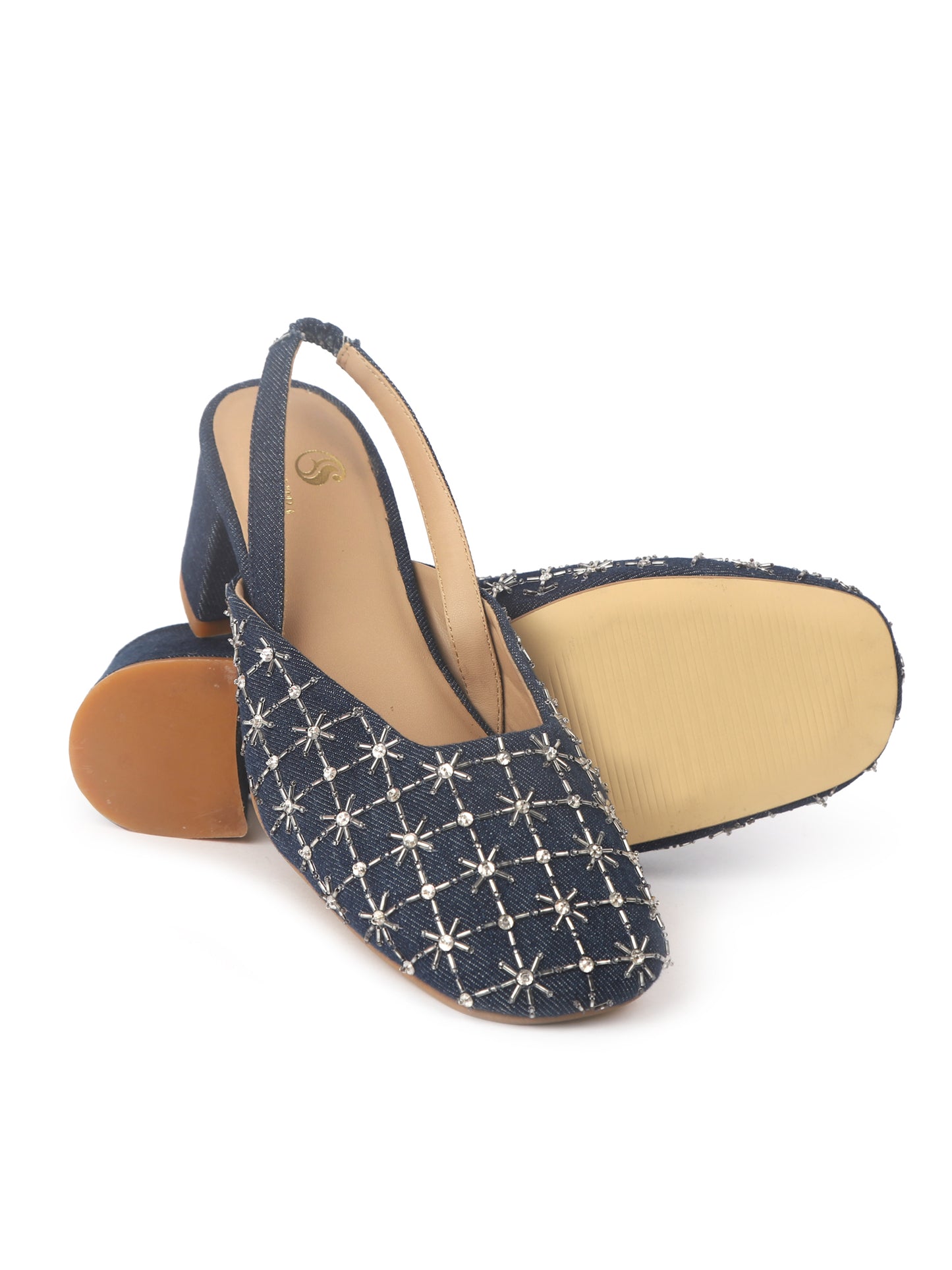 Embo Denim – Silver Embellished Mules