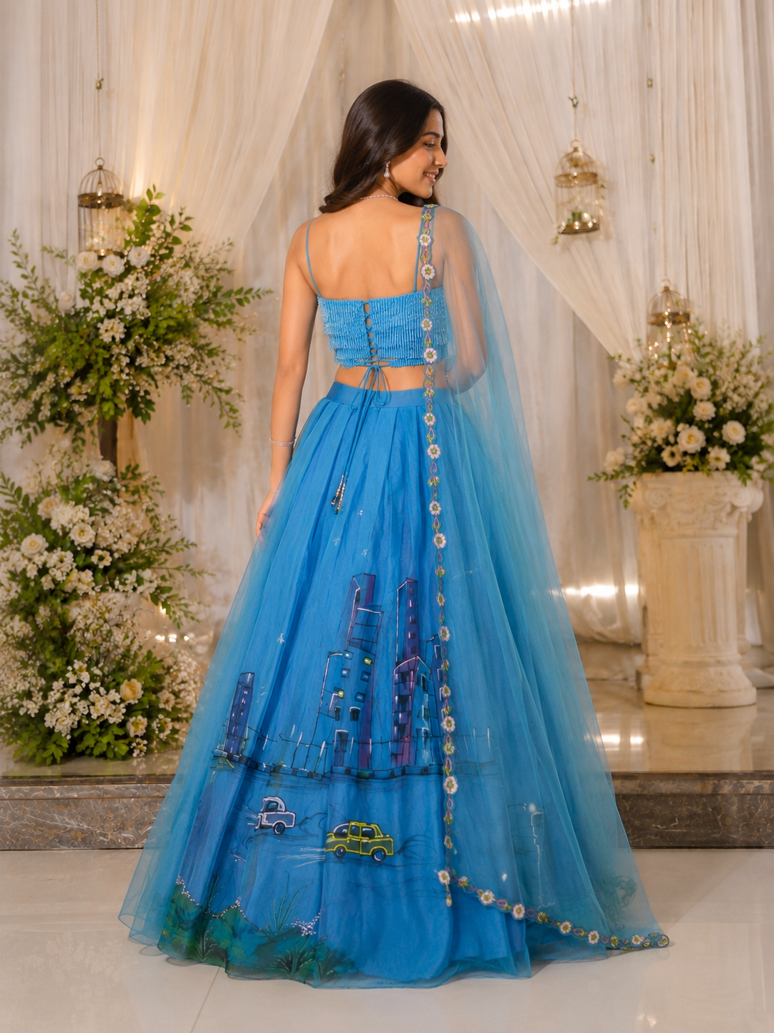 City Life  Hand Painted Lehenga
