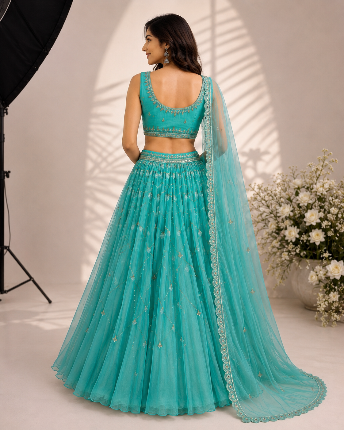 Serene Blue Lehenga with Mirror Work and Beads