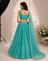 Serene Blue Lehenga with Mirror Work and Beads