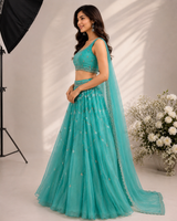 Serene Blue Lehenga with Mirror Work and Beads