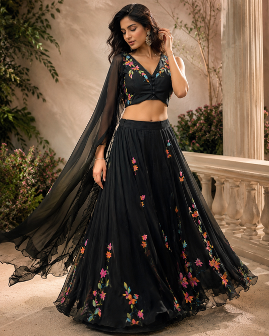 Hand Painted Floral Lehenga