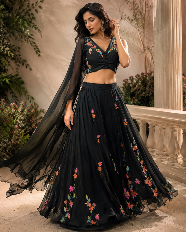 Hand Painted Floral Lehenga
