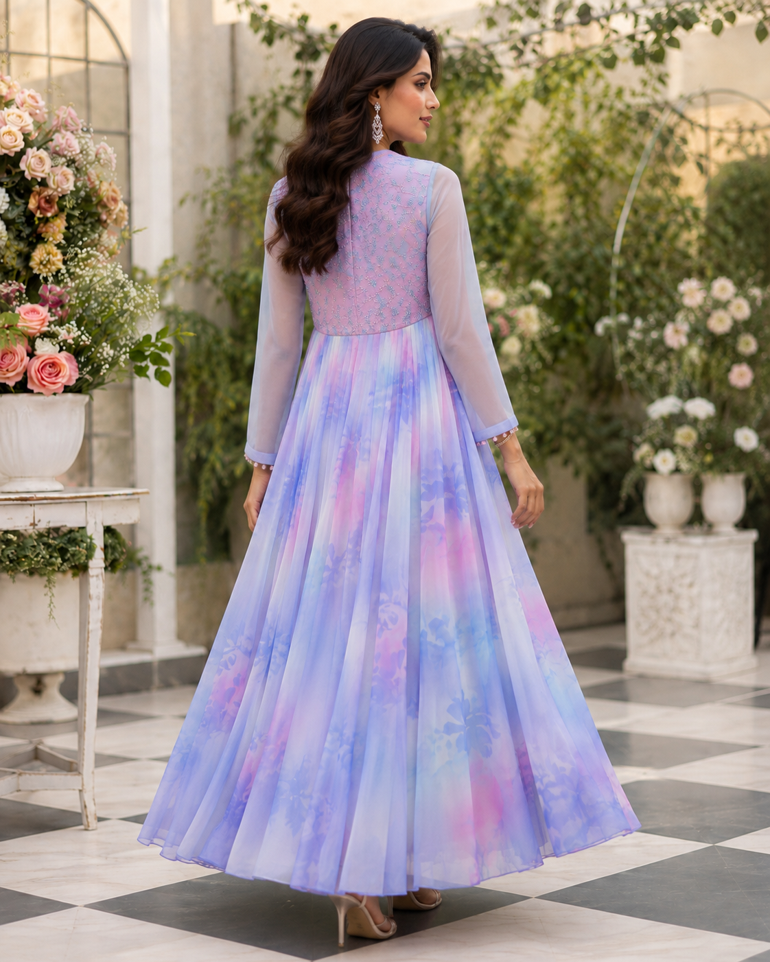 Hand painted Anarkali with jacket