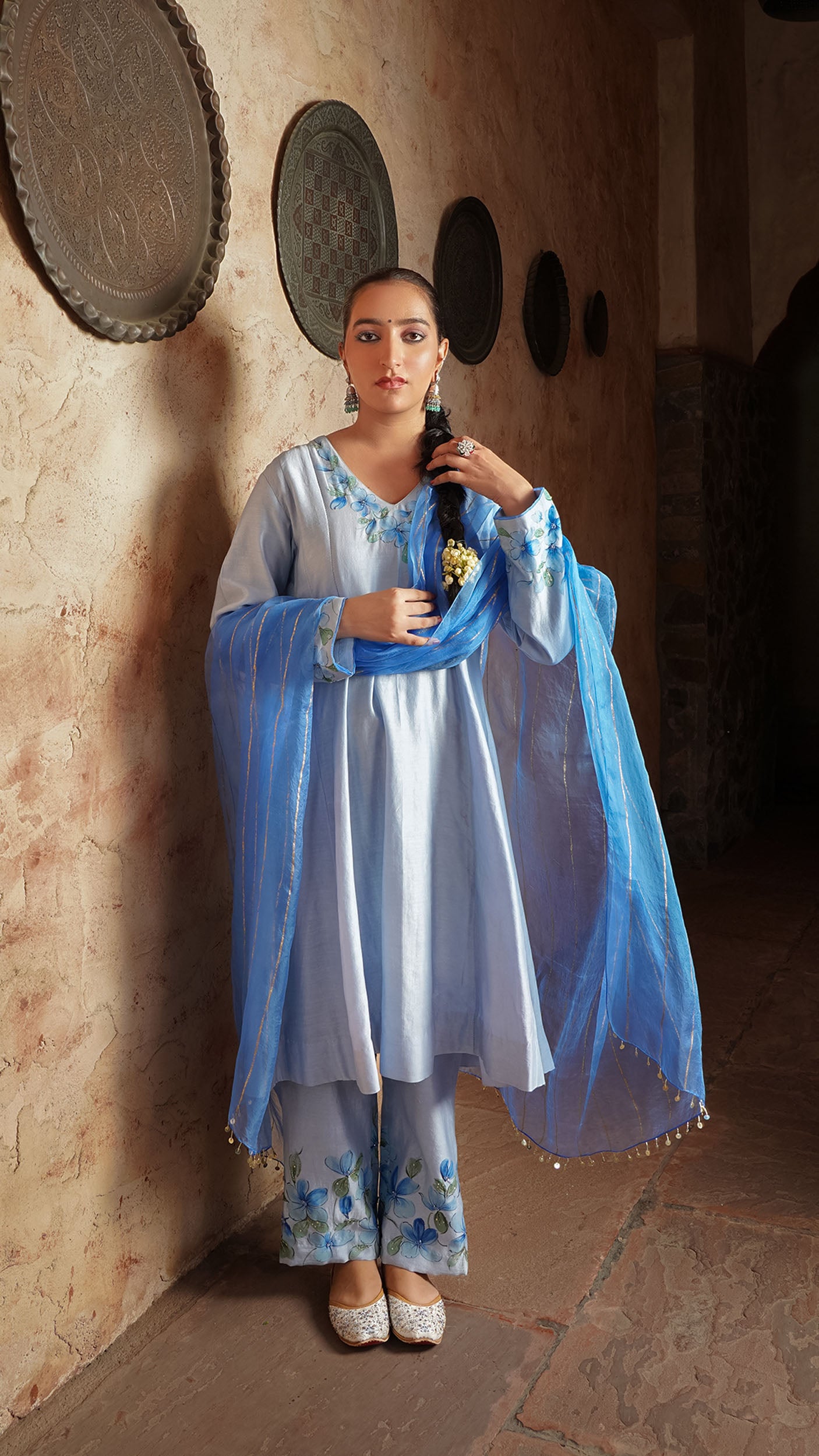 Powder Blue Painted Kurta Set