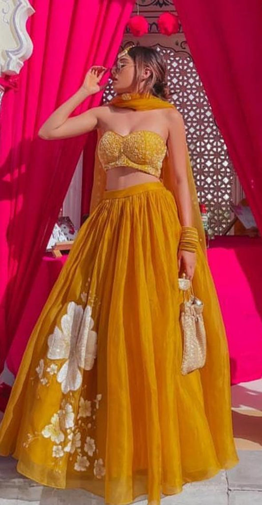 Yellow Mellows Lehenga with Hand-Painted Dupatta