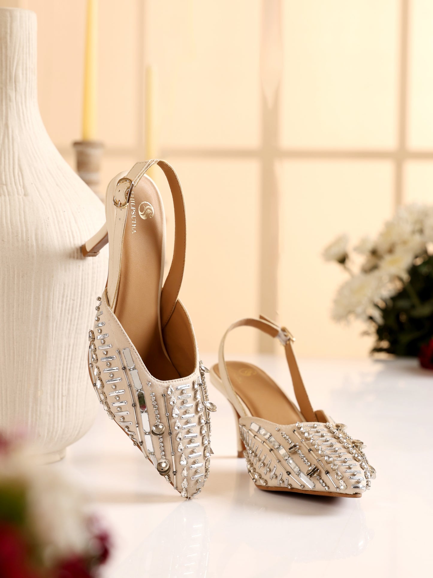 Crystal Mirror peep toe