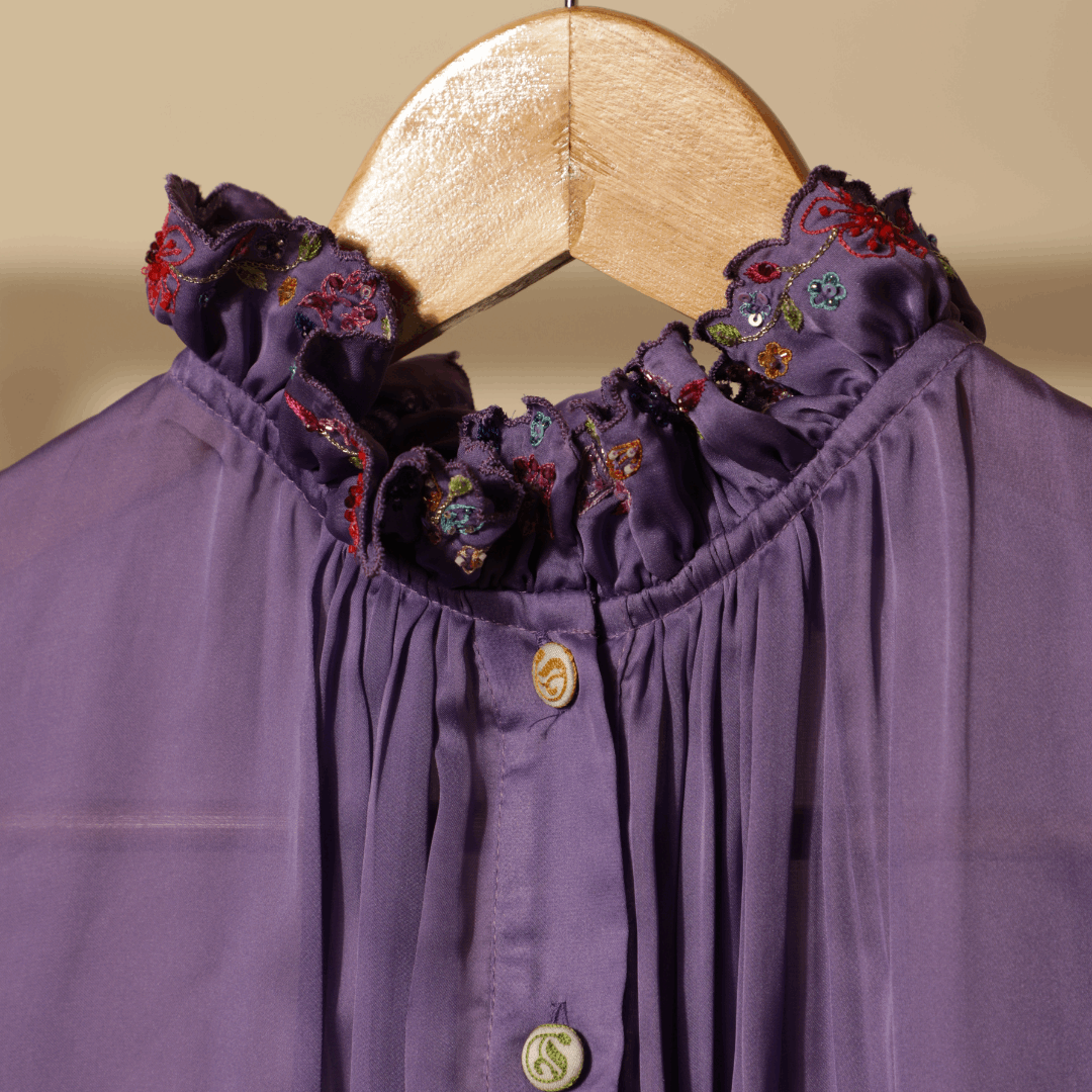 Gathered Cuffs and collar shirt Purple/Pink