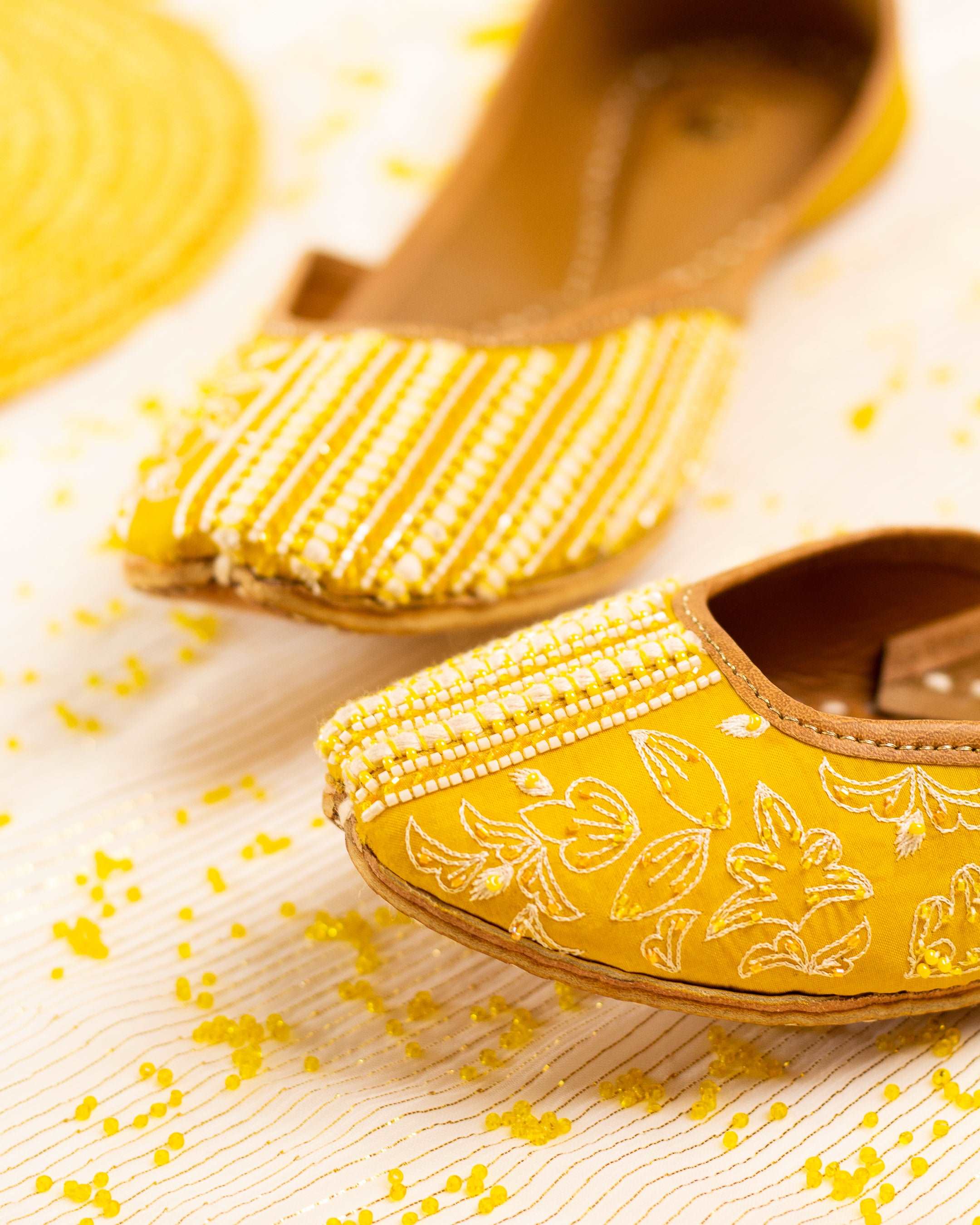 Yellow Color Designer Hand Embroidered Punjabi Ladies Jutti 