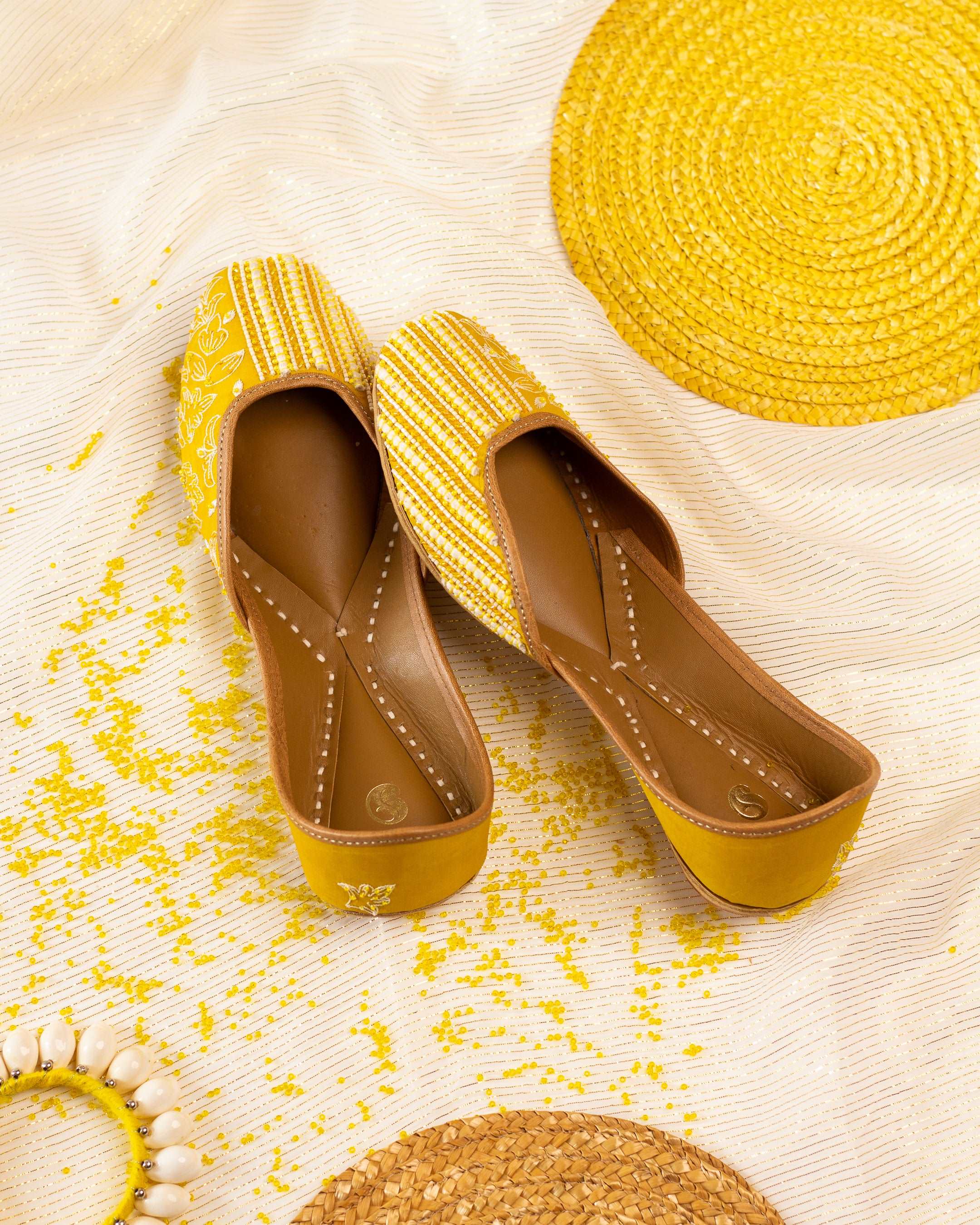 Yellow Color Designer Hand Embroidered Punjabi Ladies Jutti 