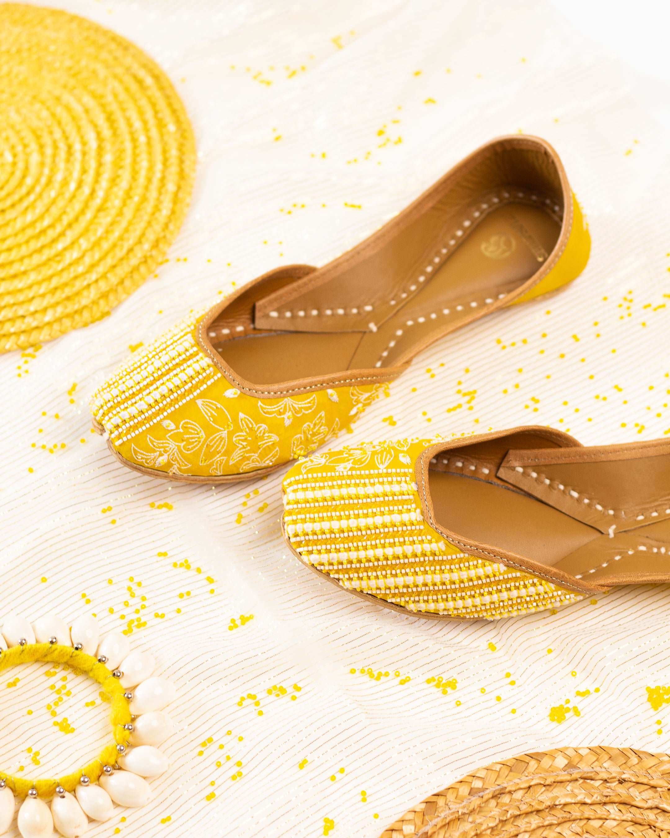 Yellow Color Designer Hand Embroidered Punjabi Ladies Jutti 