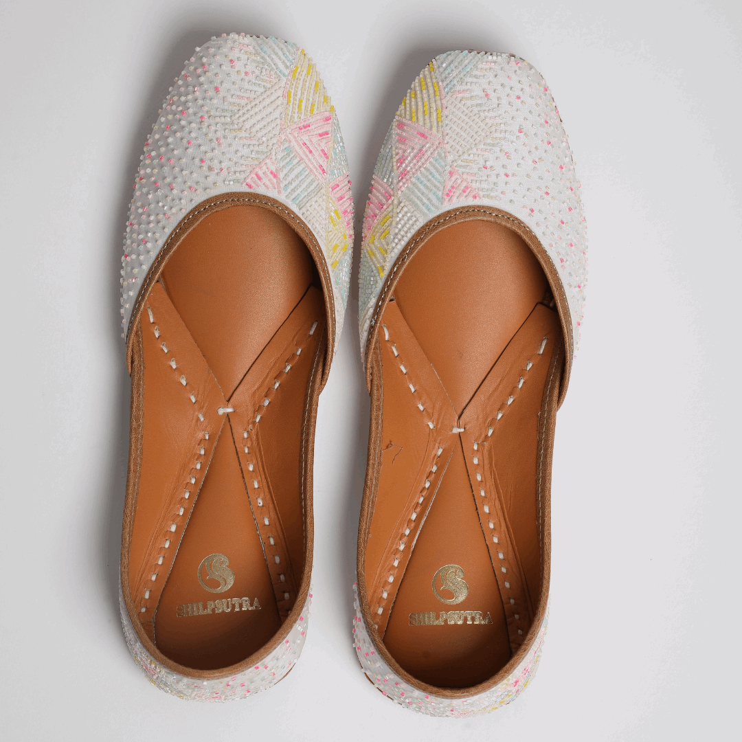 Multicolor Embroidery Designer White Color Ladies Jutti