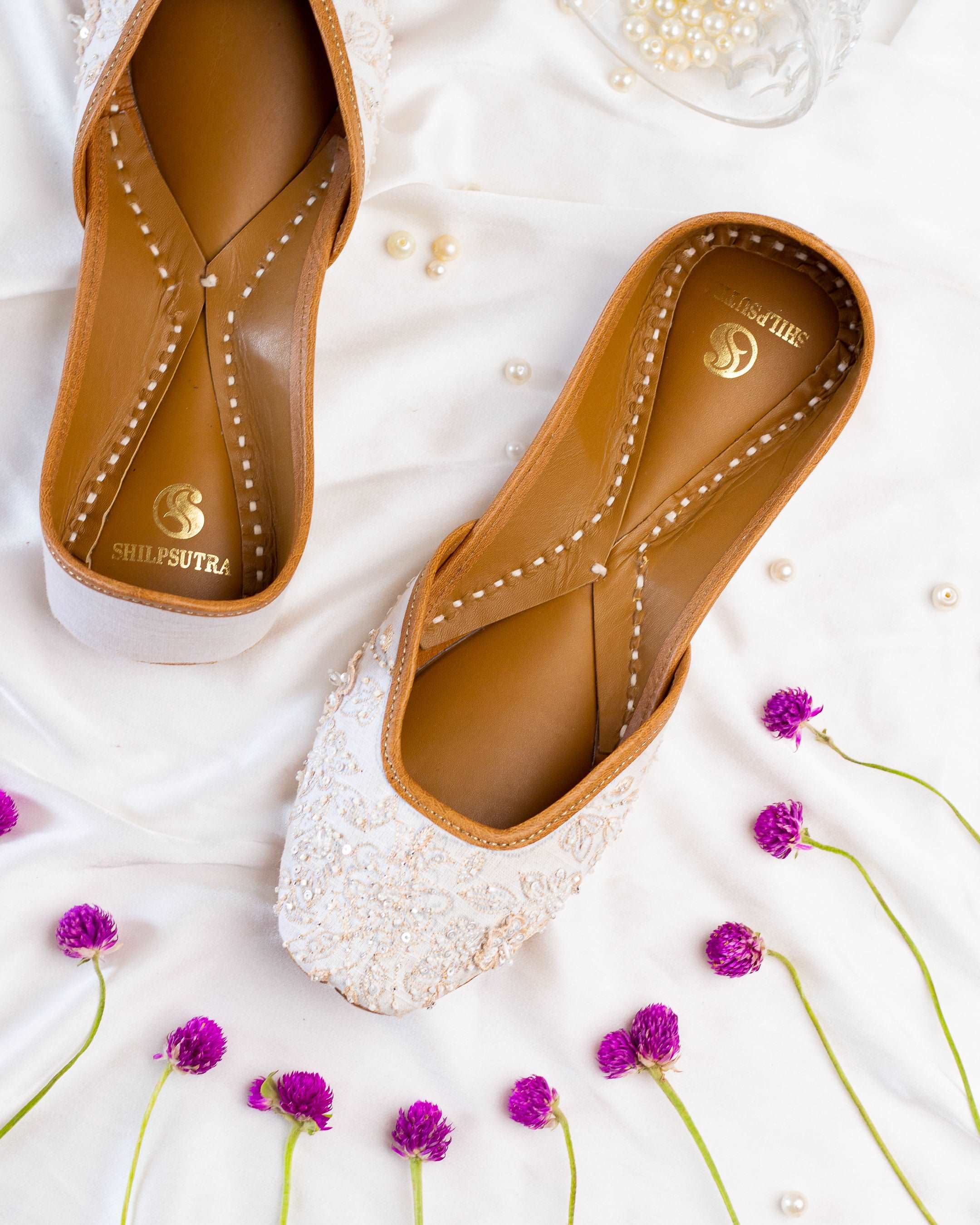 White Color Hand Embroidered Designer Punjabi Jutti for Ladies