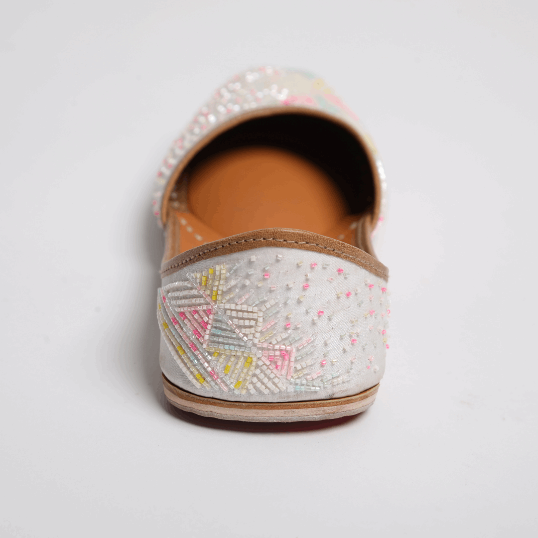 Multicolor Embroidery Designer White Color Ladies Jutti
